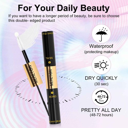 MERETON Lash Clusters Bond and Seal Glue Waterproof 48-72 Hours Long-Lasting, 2-in-1 Strong Hold Lash Glue for DIY Eyelash Extensions at Home （Black 5.5 ml / 0.18 oz）