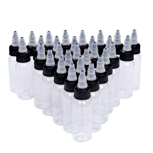 DOWEI 30ML Ink Bottle, 30pcs 1oz Twist Cap PET Plastic Clear Transparent Pigment Container Accessories Twist Squeeze Bottles for Lotion, Shampoo,Ink(30ML 30PCS)