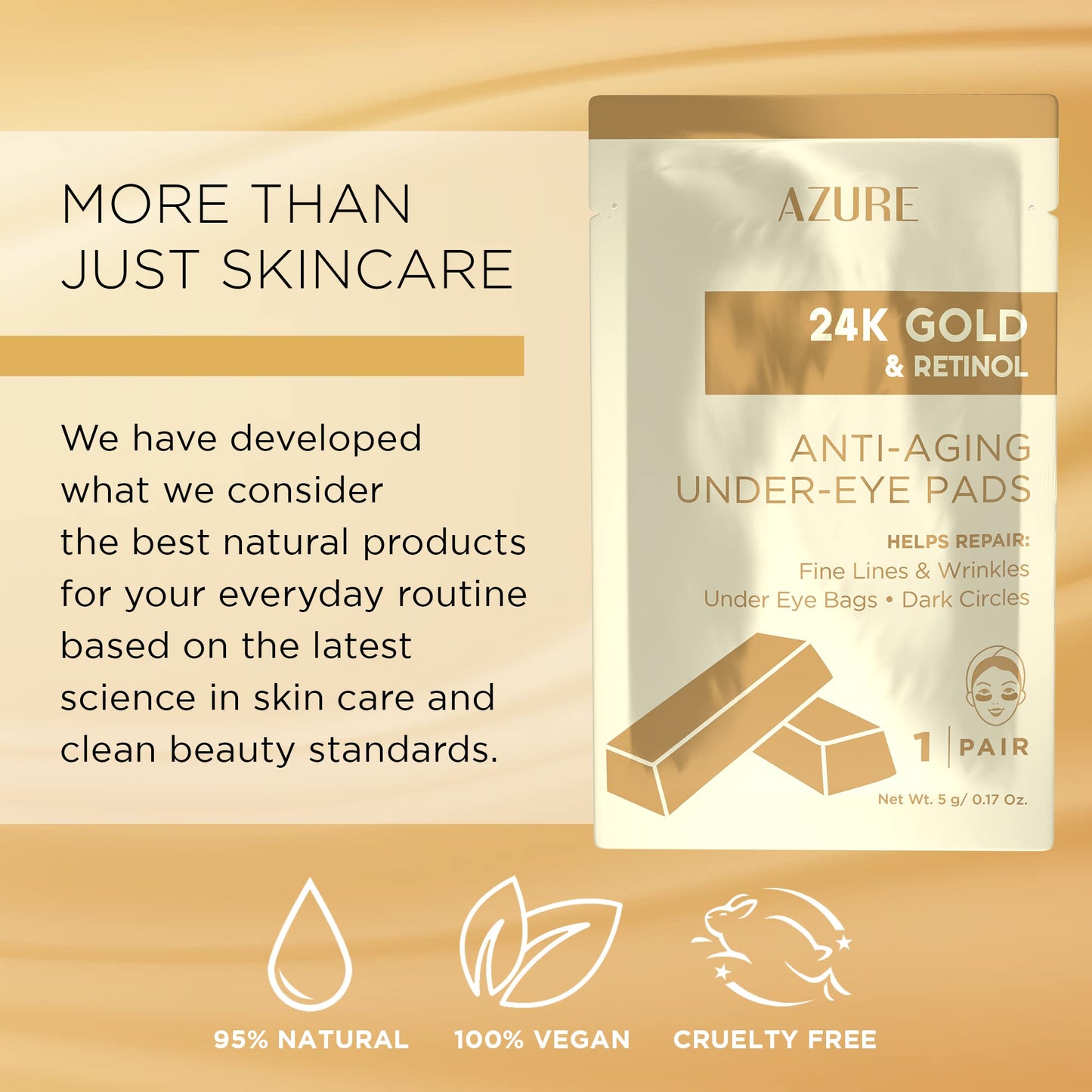 AZURE 24K Gold & Retinol Anti Aging Under Eye Patches - Firming, Restoring & Deeply Hydrating Eye Mask - Reduces Fine Lines, Wrinkles, Dark Circles & Puffiness - Skin Care Made in Korea - 5 Pairs