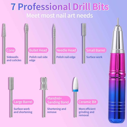 Electric Nail Drill Professional - 45000 RPM Cordless Nail Drill with Rechargeable Stand, Electric Nail File with Nail Lamp, Portable Nail Drills for Acrylic Gel Polishing Removing, Home & Salon Use