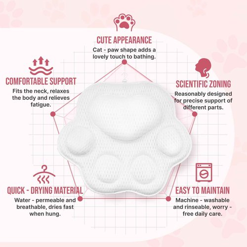 NdtPanopsia Cute Cat Paw Bath Pillow | Ergonomic Spa Cushion with Non-Slip Design | Quick-Drying, Supports Head, Neck & Back | Unique Gift for Women
