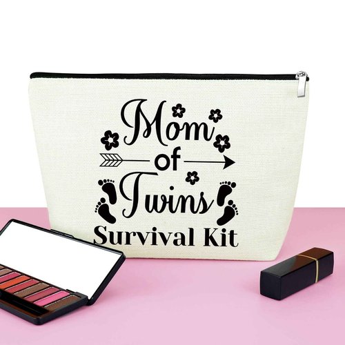 Mxrymvu Mom of Twins Gift Makeup Bag Twins Mama Gifts Mommy to Be Gifts Pregnancy Announcement Gift for New Mom Cosmetic Bag Mother's Day Christmas Birthday Present for Twin's Mama Travel Pouch