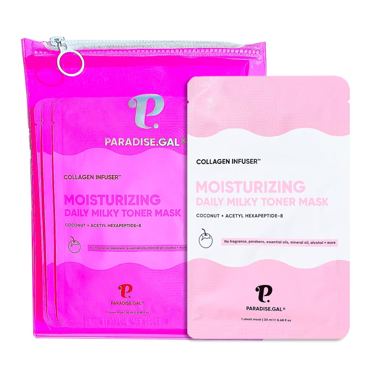 ParadiseGal Moisturizing Face Masks (10-Pack) Korean Skincare Infused with Collagen, Coconut, Acetyl Hexapeptide-8, Niacinamide & Ceramide - Hydrating Solution for Dry Skin