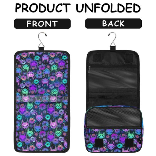 cfpolar Galaxy Purple Fox Travel Toiletry Bag with Hanging Hook, Waterproof Toiletries Travel Bag for Women Girls, Portable Make Up Bag Organizer, Hanging Case Cosmetics Bags for Bathroom