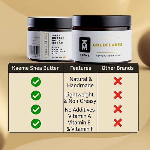 Kaeme Goldflakes Whipped Shea Body Butter Moisturizer For Whole Body, Skin, Hand, Hair, Scalp, For Men and Women, Made with Raw Organic African Shea Butter with Natural Coconut Oil(10.5oz/300g jar)