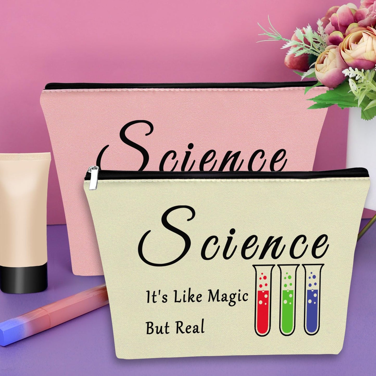 Sazuwu 2PCS Science Gifts for Women Makeup Bag Science Themed Gifts for Teachers Medical Laboratory Scientist Gifts Cosmetic Bag Science Lovers Gifts Ideas Graduation Birthday Christmas Gifts