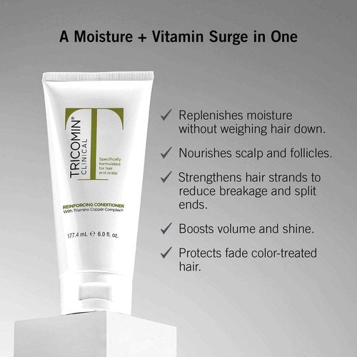 NEOVA Tricomin Reinforcing Conditioner- moisture-rich formula. Reinforce and strengthen hair to minimize strand breakage and split ends
