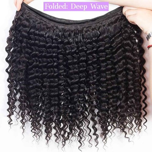 Deep Wave Human Hair Bundles 18 Inch Deep Wave Bundles 100% Unprocessed Brazilian Virgin Hair 1 Bundle Curly Bundles Hair Extensions Real Human Hair Wavy Quick Weave Bundle Natural Black