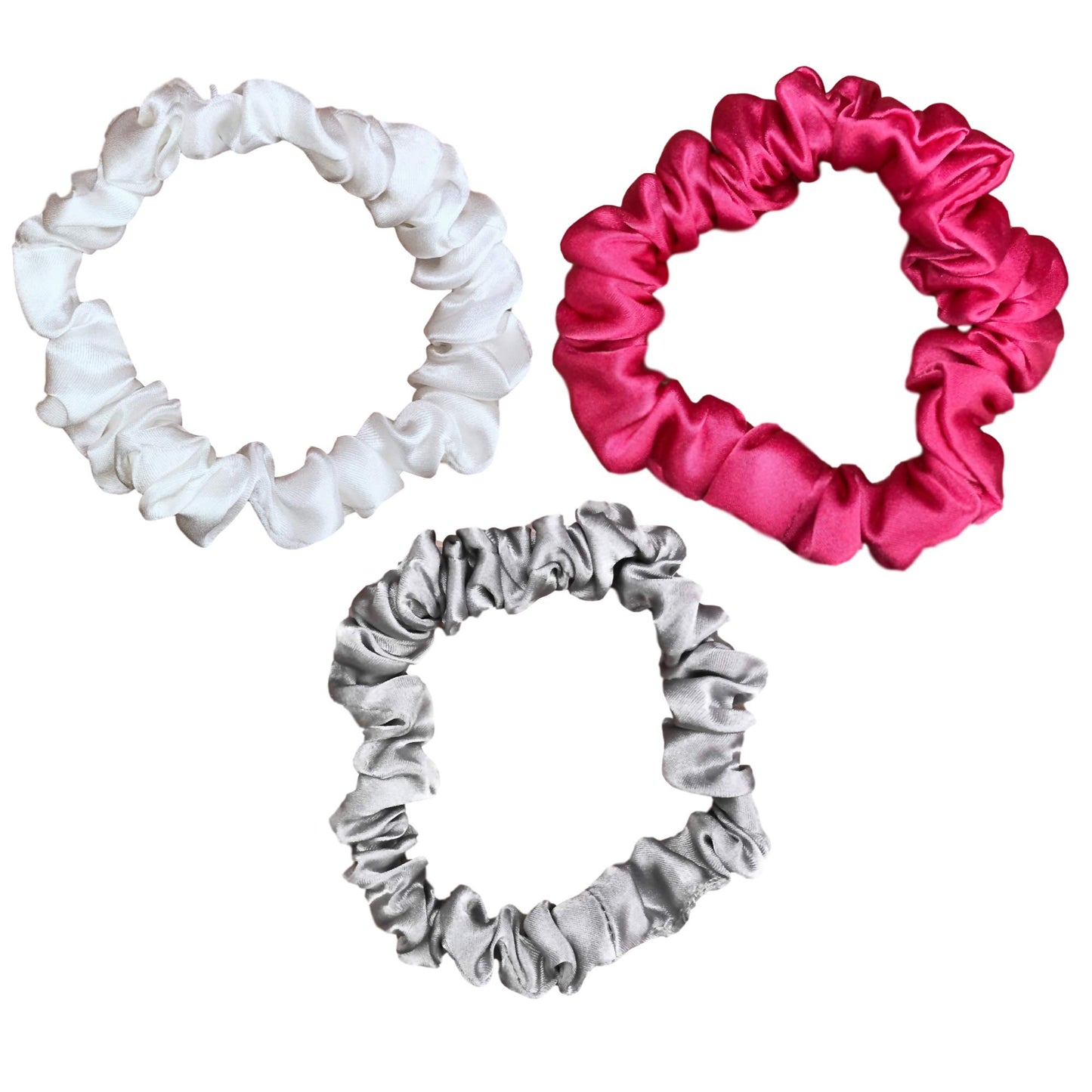 Celestial Silk Mulberry Silk Scrunchies for Hair (Small, Hot Pink, Silver, White)