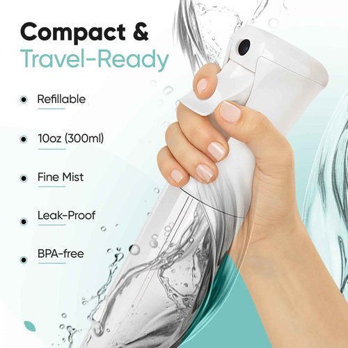 Aquableu Spray Bottle for Hair – Continuous Mist Spray Bottle for Hair Care, Styling, Cleaning, Plants, Pets & Essential Oils (Clear, 10oz)