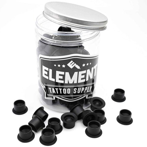 Element Tattoo Supply Black Silicone Tattoo Ink Cups - Disposable Ink Caps & Pigment Holders for Tattooing Eyebrow, Eyeliner & Lips, Stable Grip for Professional Use, Quality Tattoo Supplies, 100 Pcs