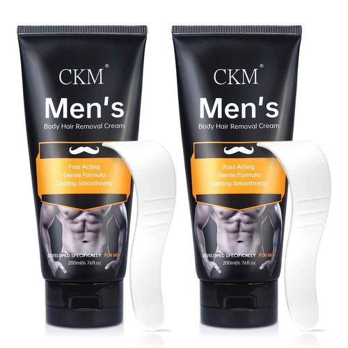 CKM Hair Removal Cream for Men, Depilatory Cream for Unwanted Male Hair, Painless Hair Removal Gel Suitable for All Skin Types, Made for Men, 6.76 FL OZ w/Spatula (Pack of 2)