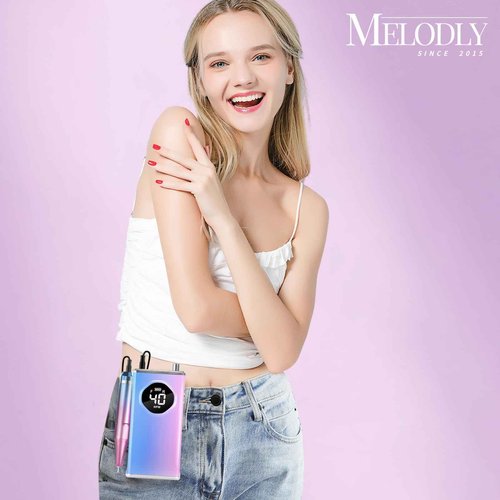 Electric Nail Drill File Professional 40000 RPM, Melodly Rechargeable Electric Nail File Machine Kit for Acrylic Gel Nails Polishing Removing, Portable Cordless Efile with Gold Bits Kit at Salon Home