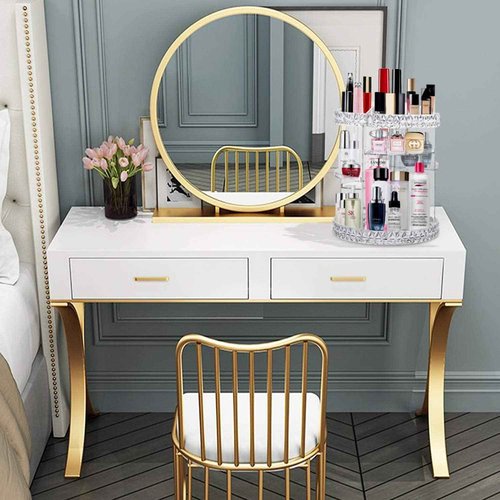 V-HANVER 360 Rotating Makeup Organizer Perfume Organizer Clear Cosmetic Storage Display Case Large Capacity Acrylic Beauty Holder Adjustable Partition Height for Bedroom Dresser or Bathroom Vanity