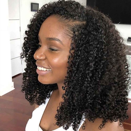 Prosa Kinky Curly Half Wig, 3-in-1 Synthetic Hair with Drawstring Headband, Clip-in Glueless Seamless Flip Over Design, Color 1B, for Women (16inch)