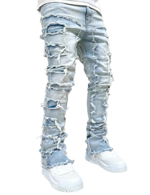 COOLMONAR Men's Ripped Distressed Destroyed Slim Fit Straight Leg Denim Jeans