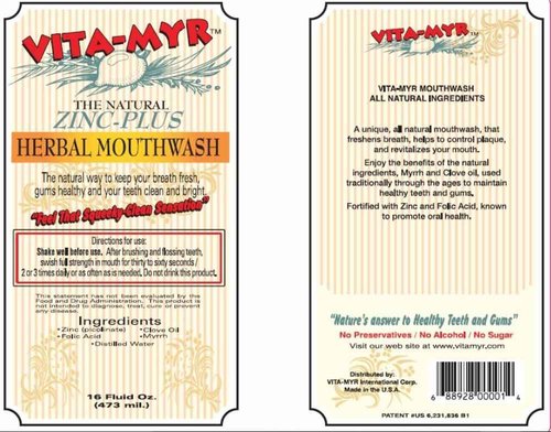 3 Pack VITA-MYR 16 Oz Effective Herbal Zinc-Plus Mouthwash