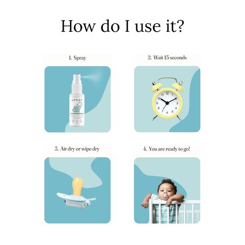 Think Smarter Products Littley Pacifier & Teether Cleaner with Hypochlorous Acid, Non-Toxic & Alcohol-Free, Gentle Formula for Cleaning Baby & Toddler Essentials, 8oz Spray Bottle