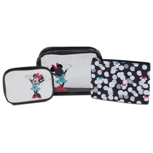 Mickey Mouse Cosmetic Case Set - Officially Licensed Mickey and Minnie Mouse Travel Cosmetic Case 3 Piece Set - Girls, Boys, Teens, Adults (Black Minnie)