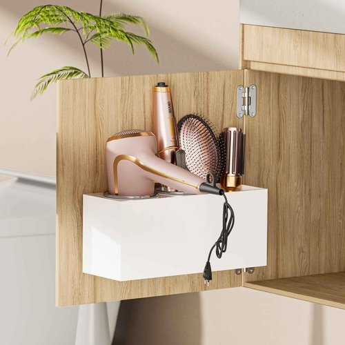 YUNEASELF Hair Tool Organizer Acrylic: Hair Dryer Holder Wall Mount - Blow Dryer Holder Cabinet Door - Bathroom Countertop Organizer for Curling iron Hot Styling Tools Flat Iron - White