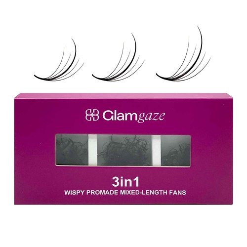 GLAMGAZE 750 Wispy Promade Fans - 5D C Curl 0.07mm Thickness 11-13mm Mixed Length - Handmade Wispy Eyelash Extensions Loose Premade Lash Fans Soft Spikes Volume Lash Natural Look