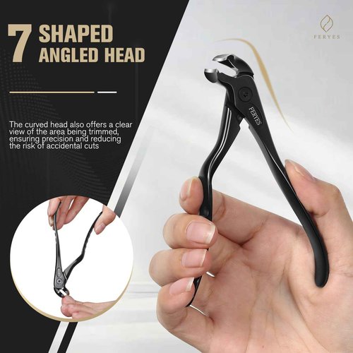 FERYES Ergonomic Non-Slip Long Handle Nail Clippers for Seniors, Unique Angled Head Curve Wide Jaw Opening Toenail Clipper with Catcher for Thick Toenails and Fingernails