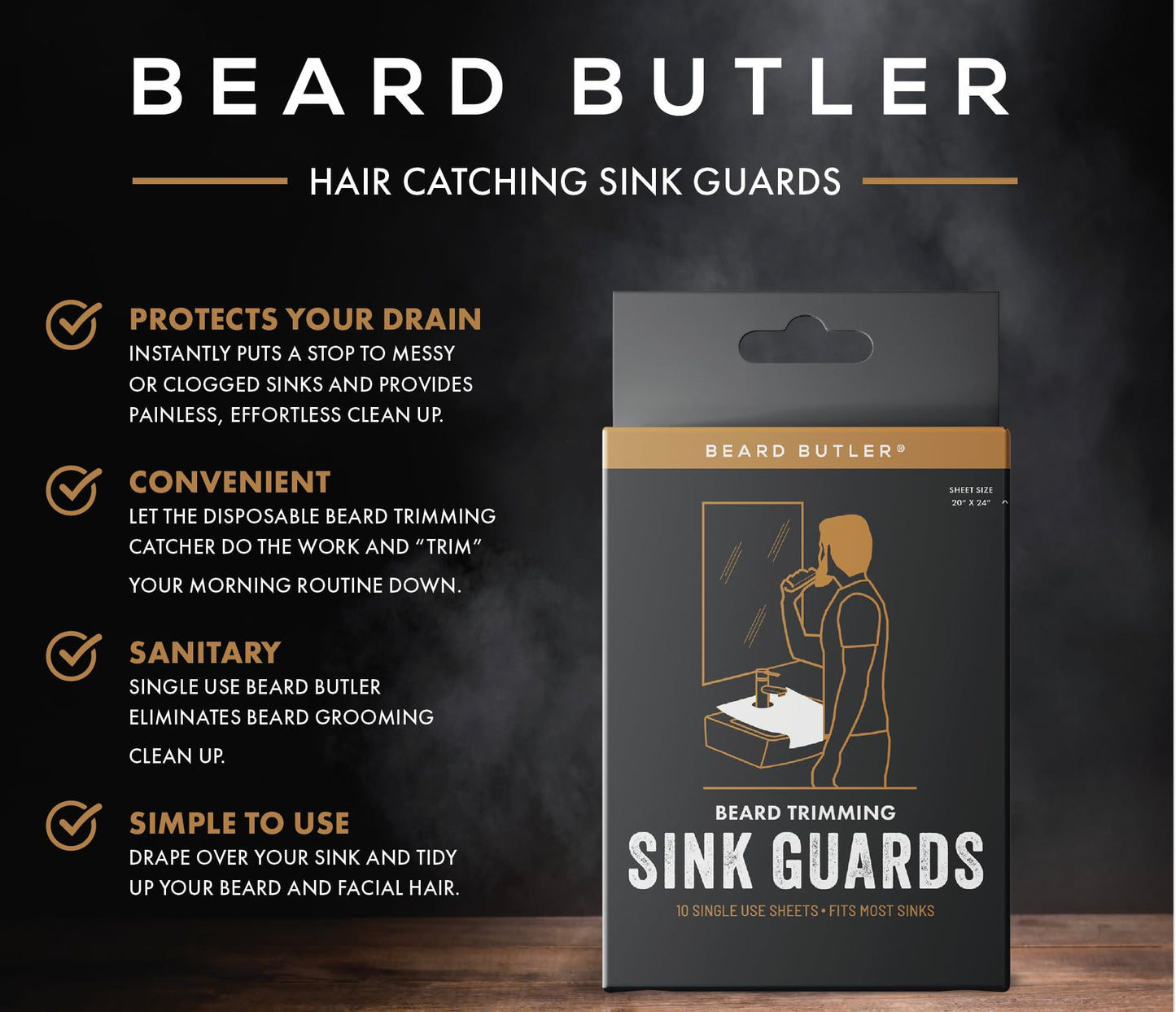 Beard Butler, Disposable Sink Guards (10ct) - Beard Hair Catcher - 100% Biodegradable Tissue Pulp - Buzz, Catch, Toss - Beard Bib Alternative