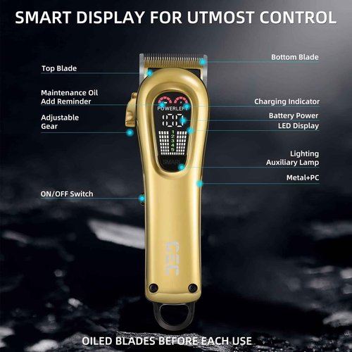 GEC Smart Hair Clipper for Men,Rechargeable -Professional Clippers,Low Noise 5-Mode Hair Clippers with Auxiliary Light Hair Trimmer Kit for Men