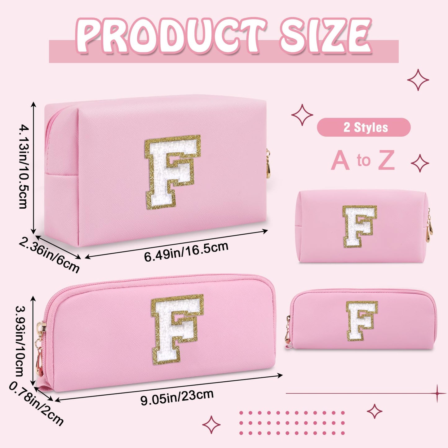 2 Pack Personalized Initial Cosmetic Bag with Small Makeup Brush Bag, Pink Cute Preppy Cosmetic Travel Toiletry Zipper Pouch, Waterproof Make Up Brush Bag Gift for Friends Female Friendship(Letter F)