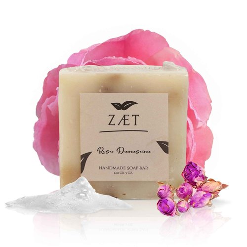 ZÆT 8-Pack Rose Damascene Bar Soap – Natural Rose Extract with Olive Oil and Coconut Oil - Handmade Soap Bar for Face and Body - Gently Cleanses and Hydrates All Skin Types- For Men and Women