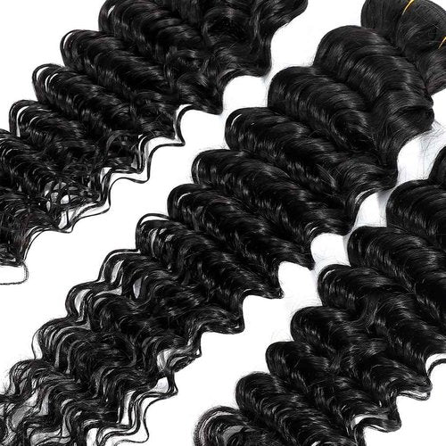 Deep Wave Human Hair Bundles 14 Inch Deep Wave Bundles 100% Unprocessed Brazilian Virgin Hair 1 Bundles Curly Bundles Hair Extensions Real Human Hair Wavy Quick Weave Bundles Natural Black