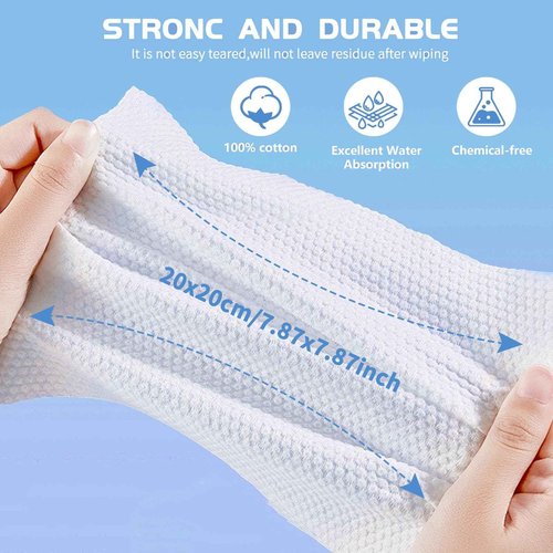 Cotton Facial Dry Wipes 100 Count, Deeply Cleansing Disposable Face Towel Wash Cloth, Multi-Purpose for Skin Care, Make-up Wipes, Face Wipes and Facial Cleansing (6 Pack)