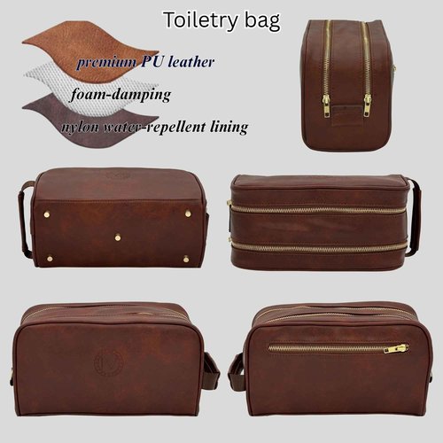 VI PRESTIGE Dopp Gift Travel Toiletry Bag Premium Quality Large Capacity 2-compartments YKK zippers Water-resistant Bottom studs Mesh pockets Durable Cosmetic Organizer Unisex DARK BROWN