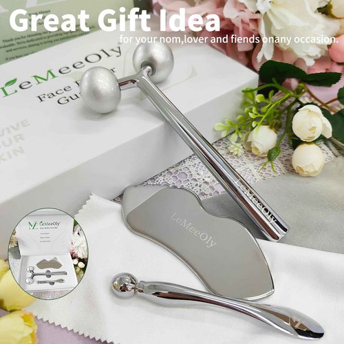 LeMeeOly 2Pcs Gua Sha Facial Tools Stainless Steel, Detailer GuaSha Set for Face Neck, Natural Skin Care Metal Gua Sha Lymphatic Drainage Face Massage Tool, Gift for Women (Detail Guasha Set)