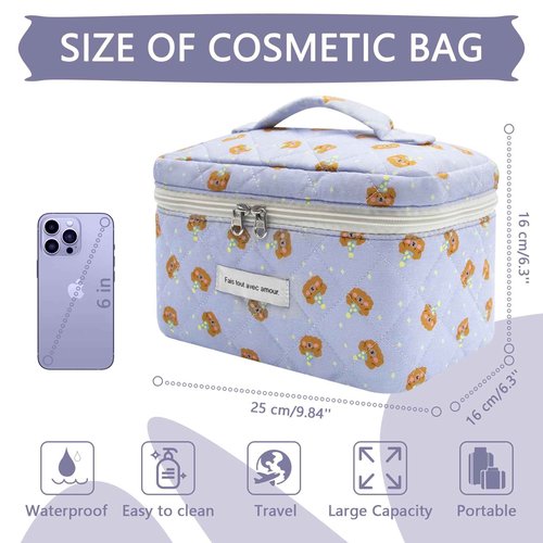 Large Makeup Bag, Cute Cosmetic Bag for Women Girls, Floral Coquette Aesthetic Toiletry Bag, Travel Make Up Organizer Bag (Sheep Print）
