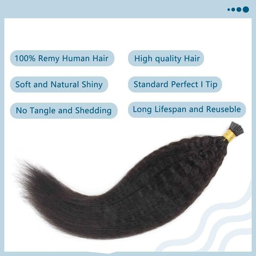 ABH AMAZINGBEAUTY HAIR Kinky Straight Hair Extensions for Black Women Human Hair I Tips 50 Strands I Tip Remy Human Hair Extensions Kinky Straight Cold Fusion Hair Extensions 14 Inch 50G