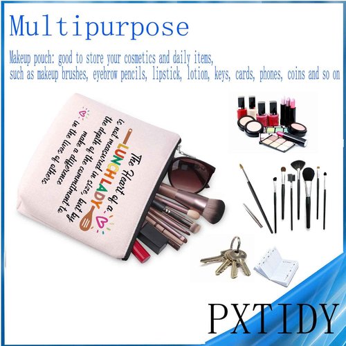 PXTIDY Lunch Lady Appreciation Gift Makeup Bag The Heart of a Lunch Lady is Not Measured in Size Thank You Gift for Cooker Cafeteria Worker