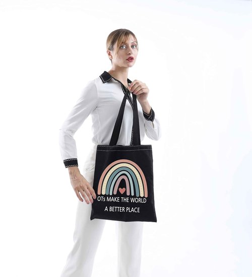 GJTIM OT Gift Occupational Therapy Worker Gift Rainbow Makeup Bag OTs Make the World A Better Place OT Retirement Gift (OTs Make ToteBlack)