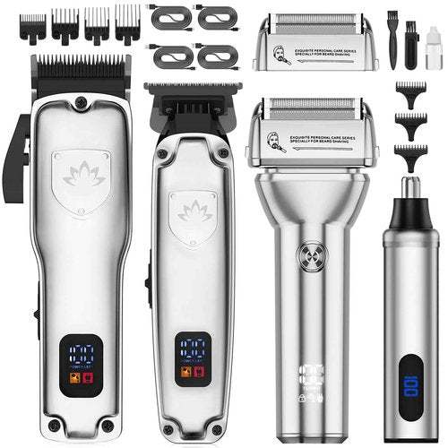 Suttik Professional Hair Clippers for Men, Barber Clippers and Trimmers Set, Foil Shavers for Men, 4 in 1 Cordless Hair Clippers Set Hair Cutting Kit Barber kit with LED Display