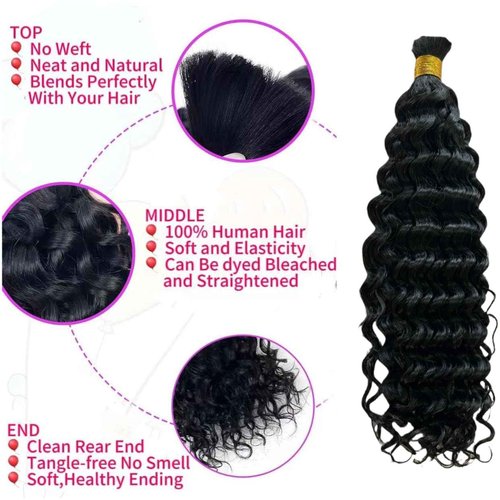 GoGobraids Human Braiding Hair Boho Braids Human Hair Water Wave Bulk Human Hair for Braiding No Weft Bundle Brazilian Virgin Curly Hair Extensions Natural Color 14 Inch 1pack/100g