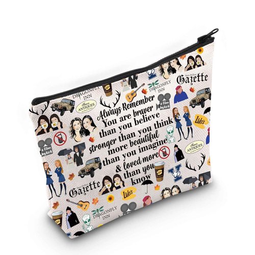 WZMPA Luke's Diner Cosmetic Bag Coffee Inspired Gift You Are Braver Stronger Smarter Than You Think Luke's Diner Makeup Zipper Pouch Bag (Always Gil F)