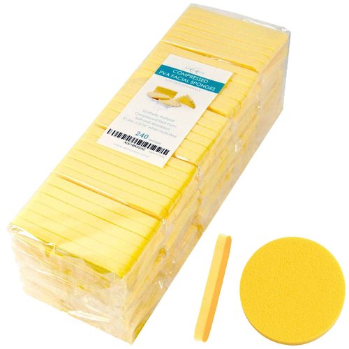 Appearus Compressed PVA Facial Sponges 240 Pack – Soft Disposable Face Sponge for Cleansing, Makeup Removal, Mask, Exfoliating – Spa-Grade Round Stick for Sensitive Skin