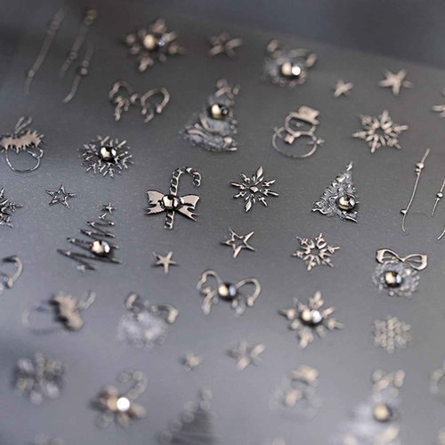 5D Christmas Nail Stickers Silver Nail Sticker for Nails Art Snowflake Nails Decals with Design Elk Christmas tree Nail Decals Self Adhesive Nails Stickers for Women Girls DIY Acrylic Nail Accessories