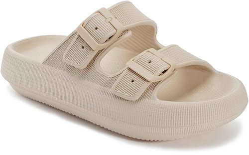 WHITIN Pillow Slippers for Women Men Pillow Bathroom Adjustable Double Buckle Thick Sole EVA Soft House Slides Quick Drying Spa Beach Pool Shower Slippers Khaki