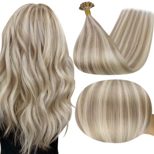 Full Shine U Tip Hair Extensions Human Hair 18 Inch 50 Grams Color 18 Ash Blonde Highlight 613 Bleach Blonde Keratin Tip Hair Extensions Fusion Extensions for Women