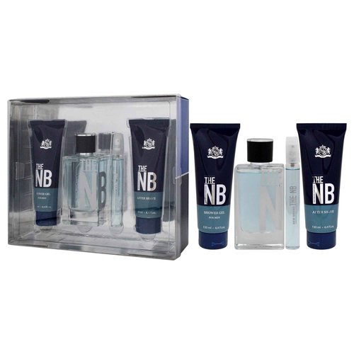 New Brand Prestige The NB 4 Pieces Gift Set for Men, (3.3 Ounce Eau de Toilette Spray + 4.4 Ounce Shower Gel + 4.4 Ounce After Shave Balm + 0.5 Ounce Eau de Toilette Mini Spray)