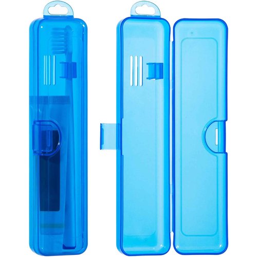 Yeeco Toothbrush Case 2 Pack, Transparent Dark Blue Travel Case, Plastic Holder, 7.87 x 1.85 x 1.18 inches Portable