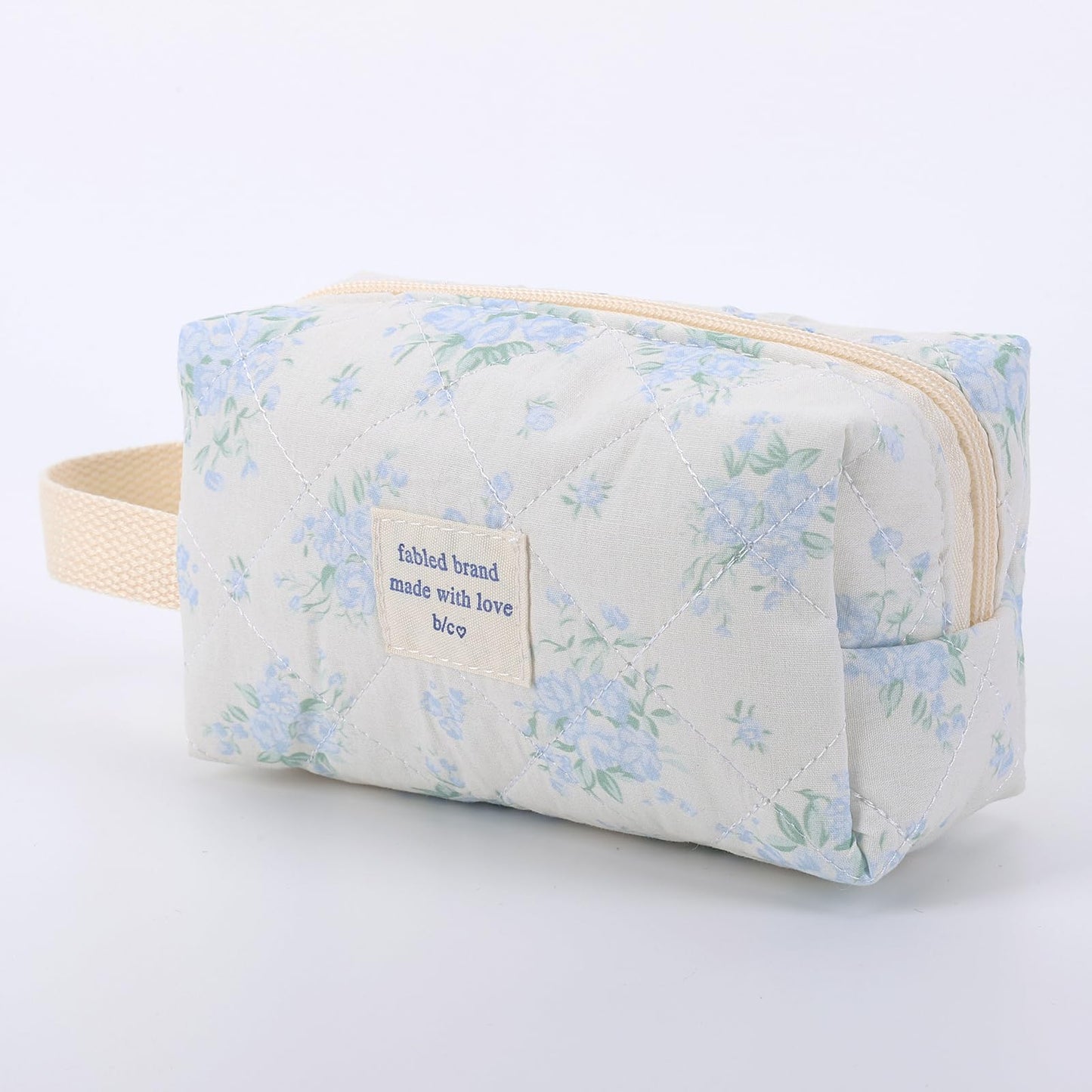 Lushandy 3 Pcs Floral Makeup Bag Quilted Cosmetic Bag Set for Women Cute Cotton Coquette Aesthetic Makeup Bag Large Travel Toiletry Organizer Bag