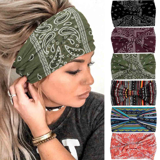 Olbye Boho Headbands Women Wide Knotted Headband Turban Elastic Hairbands Nonslip Floral Head Bands Yoga Sweatbands Workout Head Wraps Bandana Hair Scarfs Bohemian Hair Accessories 6Pcs (Bohemian)