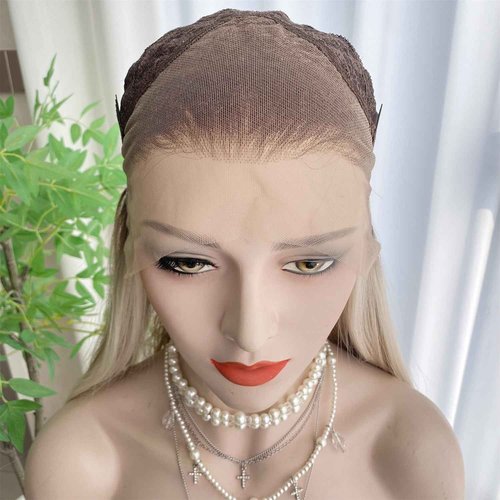 VASTCURY Light Honey Blonde Wigs Highlight Platinum Ombre Color 13x4 Synthetic Fiber Lace Front Wig Long Silky Straight 22Inch Pre Plucked Hairline for Women